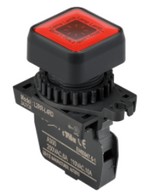 Lámpa - Piros négyzetes D22mm, 110-230V AC, max.fogy. 20mA, IP52