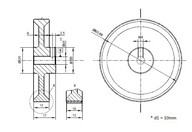 Mérőkerék - 200mm-es - PUR bordázott felület, Alumínium kerék, 10mm-es tengelyre