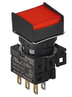 Nyomógomb - 1 NO/NC,kontakt,bennragadó,piros LED,5VDC,Max 250VAC-/3A,IP65 (IEC)