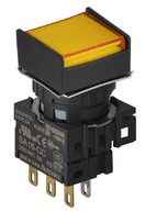 Nyomógomb - 1 NO/NC,kontakt,bennragadó,sárga LED,5VDC,Max 250VAC-/3A,IP65 (IEC)