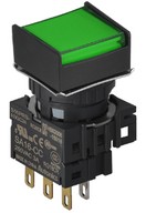Nyomógomb - 1 NO/NC,kontakt,bennragadó,zöld LED,5VDC,Max 250VAC-/3A,IP65 (IEC)