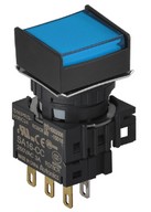 Nyomógomb - 1 NO/NC,kontakt,visszatéro,kék LED,5VDC,Max 250VAC-/3A,IP65 (IEC)
