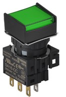 Nyomógomb - 1 NO/NC,kontakt,visszatéro,zöld LED,5VDC,Max 250VAC-/3A,IP65 (IEC)
