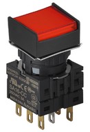 Nyomógomb - 2 NO/NC,kontakt,bennragadó,piros LED,5VDC,Max 250VAC-/3A,IP65 (IEC)