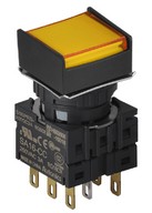 Nyomógomb - 2 NO/NC,kontakt,bennragadó,sárga LED,5VDC,Max 250VAC-/3A,IP65 (IEC)