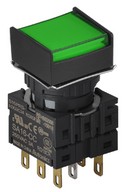 Nyomógomb - 2 NO/NC,kontakt,bennragadó,zöld LED,5VDC,Max 250VAC-/3A,IP65 (IEC)