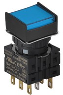 Nyomógomb - 2 NO/NC,kontakt,visszatéro,kék LED,5VDC,Max 250VAC-/3A,IP65 (IEC)