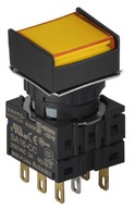 Nyomógomb - 2 NO/NC,kontakt,visszatéro,sárga LED,5VDC,Max 250VAC-/3A,IP65 (IEC)