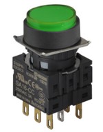 Nyomógomb - 2NO, Zöld LED 24V AC/DC 20mA, IP65 max.250VAC / 3A