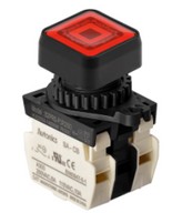 Nyomógomb - 2x NC kontakt, Piros LED 24V AC/DC 20mA, IP65, max.250VAC / 6A