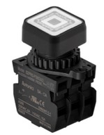 Nyomógomb - 2x NO kontakt, Fehér LED 24V AC/DC 20mA, IP65, max.250VAC / 6A