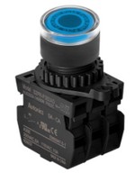 Nyomógomb - 2x NO kontakt, Kék LED 24V AC/DC 20mA, IP65, max.250VAC / 6A