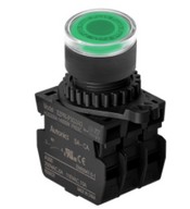 Nyomógomb - 2x NO kontakt, Zöld LED 24V AC/DC 20mA, IP65, max.250VAC / 6A
