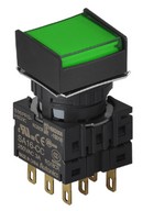 Nyomógomb - 3 NO/NC,kontakt,bennragadó,zöld LED,Max 250VAC-/3A,IP65 (IEC 