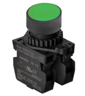 Nyomógomb - Zöld, 2x NO kontakt, Max 250VAC 6A, IP65