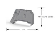 Sorkapocs vég rögzítő - 45mm, csavaros, 35mm DIN sínhez (MR35), szürke