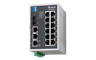 Switch - 16x port 100Mbit Ethernet,1x optikai port SM, 1x Relé kim.,Táp 12~48VDC