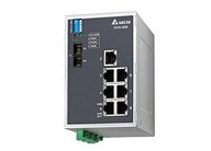 Switch - 8x port 100Mbit Ethernet, 1x optikai port MM, 1x Relé kim.,Táp 12~48VDC